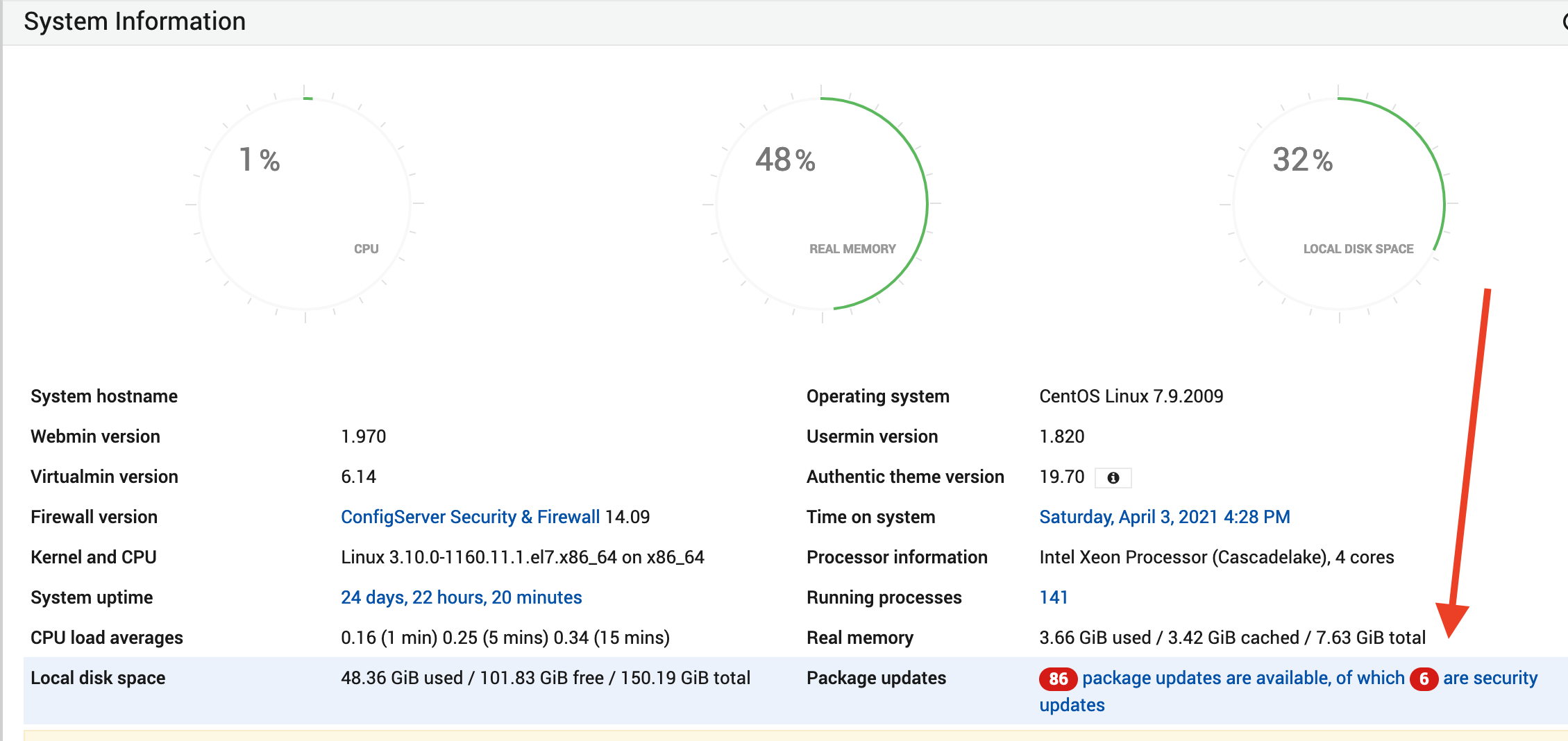 Webmin CentOs7 Update Package