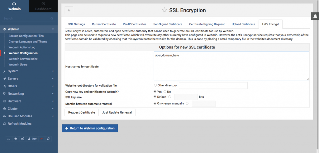 WebminSSL Certificate Install